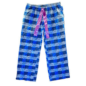 The Smurfs Women’s Pajama Pants Small Blue Plaid Love Ever After Fleece Lounge